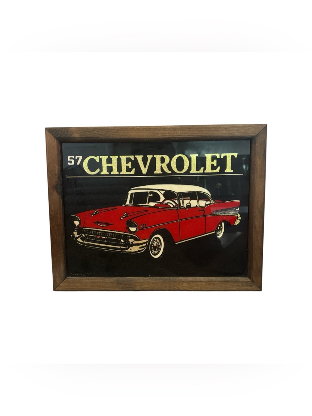 '57 Chevy Framed Red Car Wall Art - Vintage Automotive Decor Chevrolet Picture